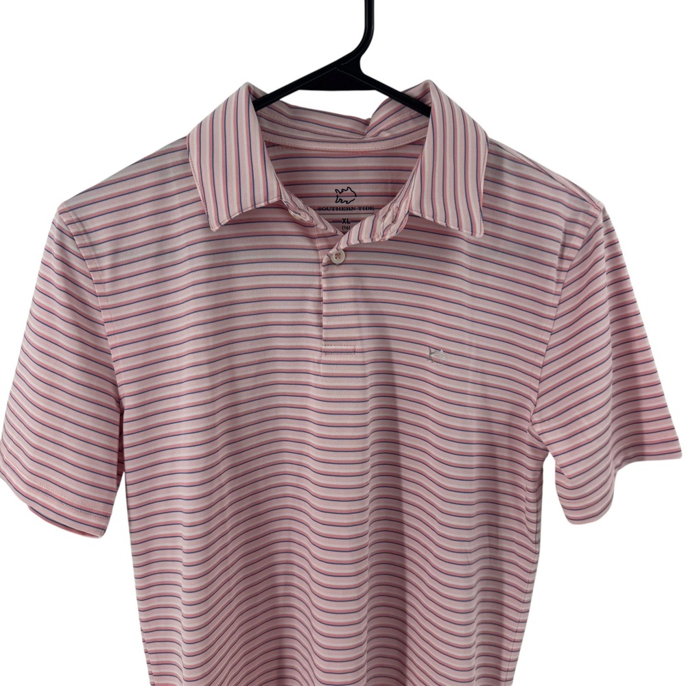 Southern Tide Mens XL Pink Blue Striped Performance Golf Polo Shirt Skipjack - Picture 3 of 8